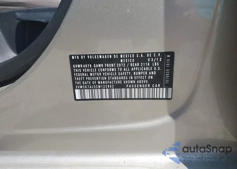 2012 Volkswagen Jetta 2.0L S from USA, damaged, VIN 3VW2K7AJ3CM122952